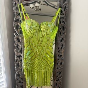 Fashion Nova Strapless Lime Sequin Dress